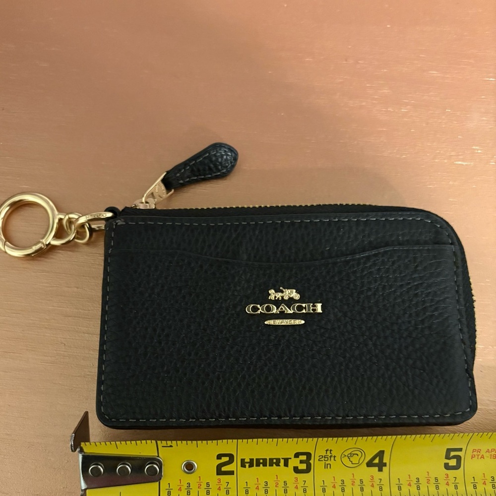 Coach Black Leather Coin Pouch with Gold Keyring